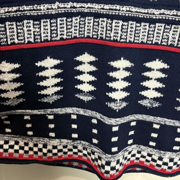 Vintage 90s Liz & Me 3D Knit Chunky Knit Sweater Geometric Navy Red White Med - Picture 4 of 6